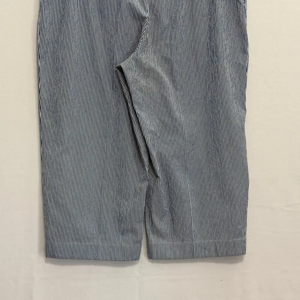 Akris Punto Cropped Seersucker Stretch Pants Blue White Striped Womens PLUS 18 - Picture 6 of 10